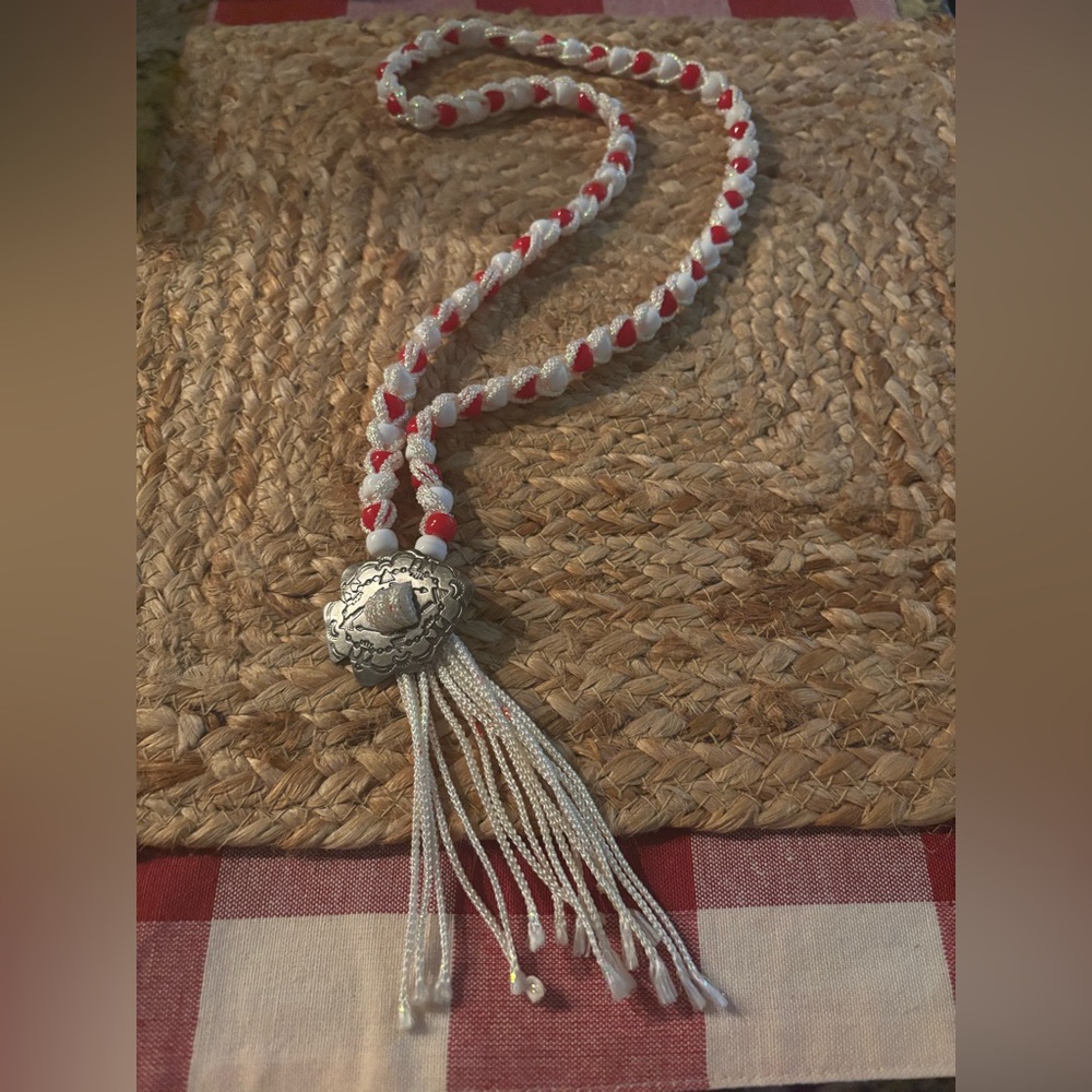Elegant Red and White Beaded Necklace- handmade